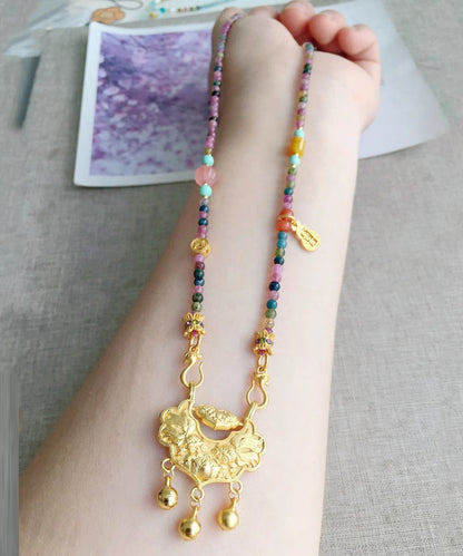 Rainbow Crystal Beading Tassel Pendant Necklace