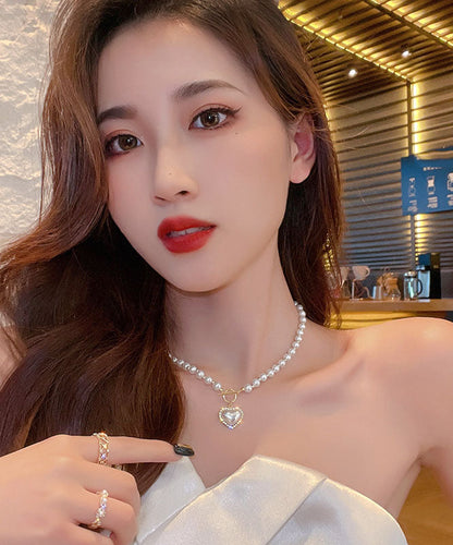 Gold Alloy Zircon Pearl Pendant Necklace