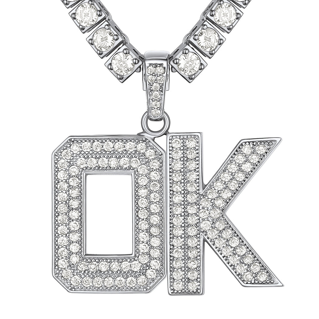 Hip Hop Cz Initials Letter Pendant Necklace for