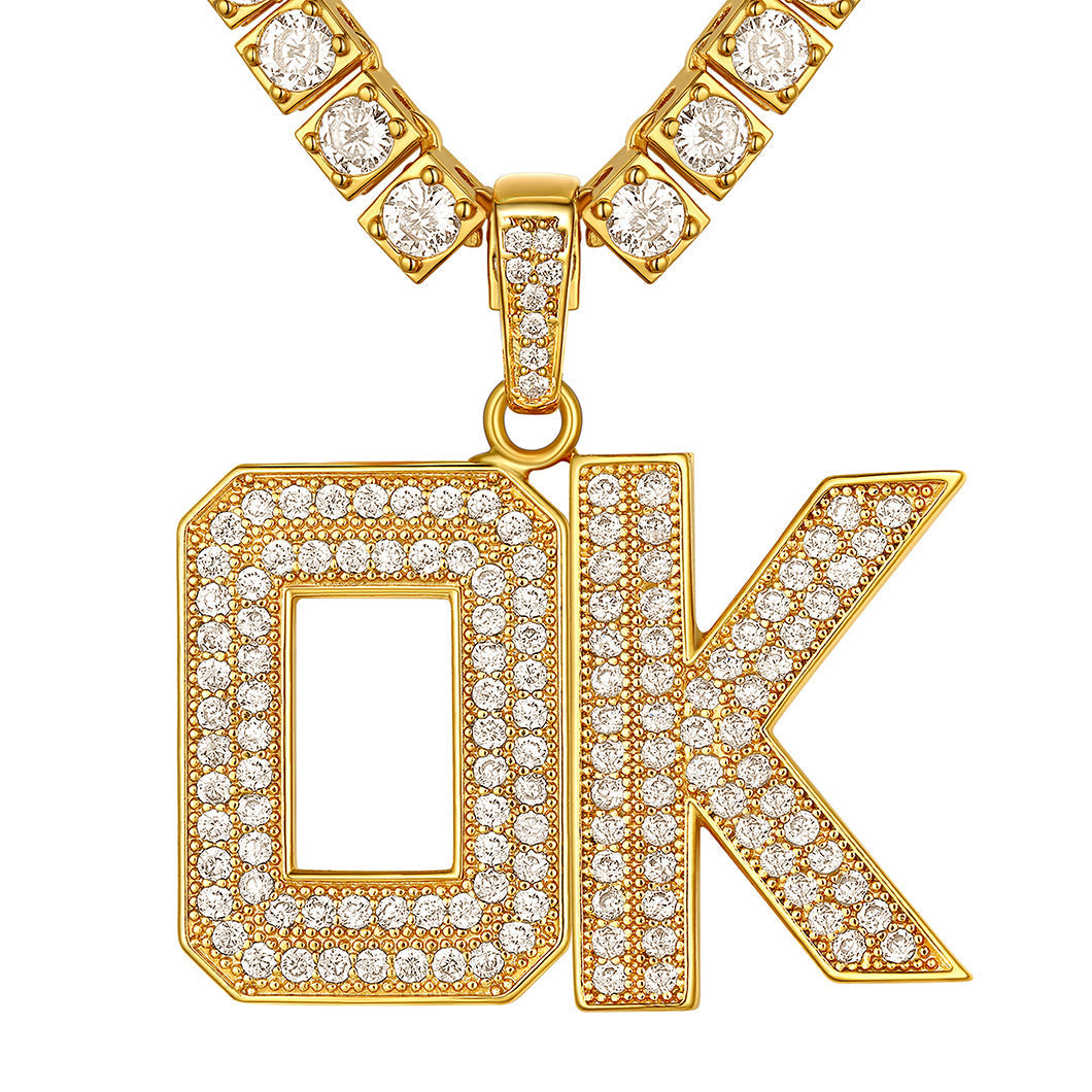 Hip Hop Cz Initials Letter Pendant Necklace for