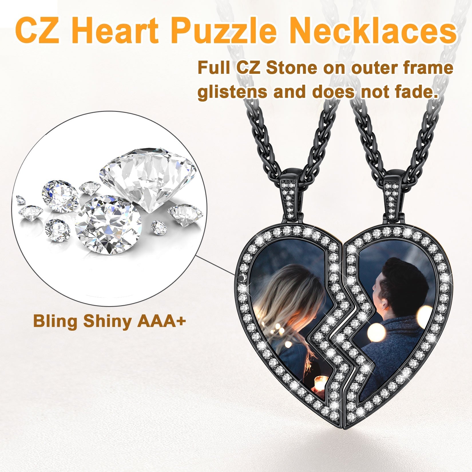 Customized Picture 2 Half Heart Matching Necklaces for Couple Bff