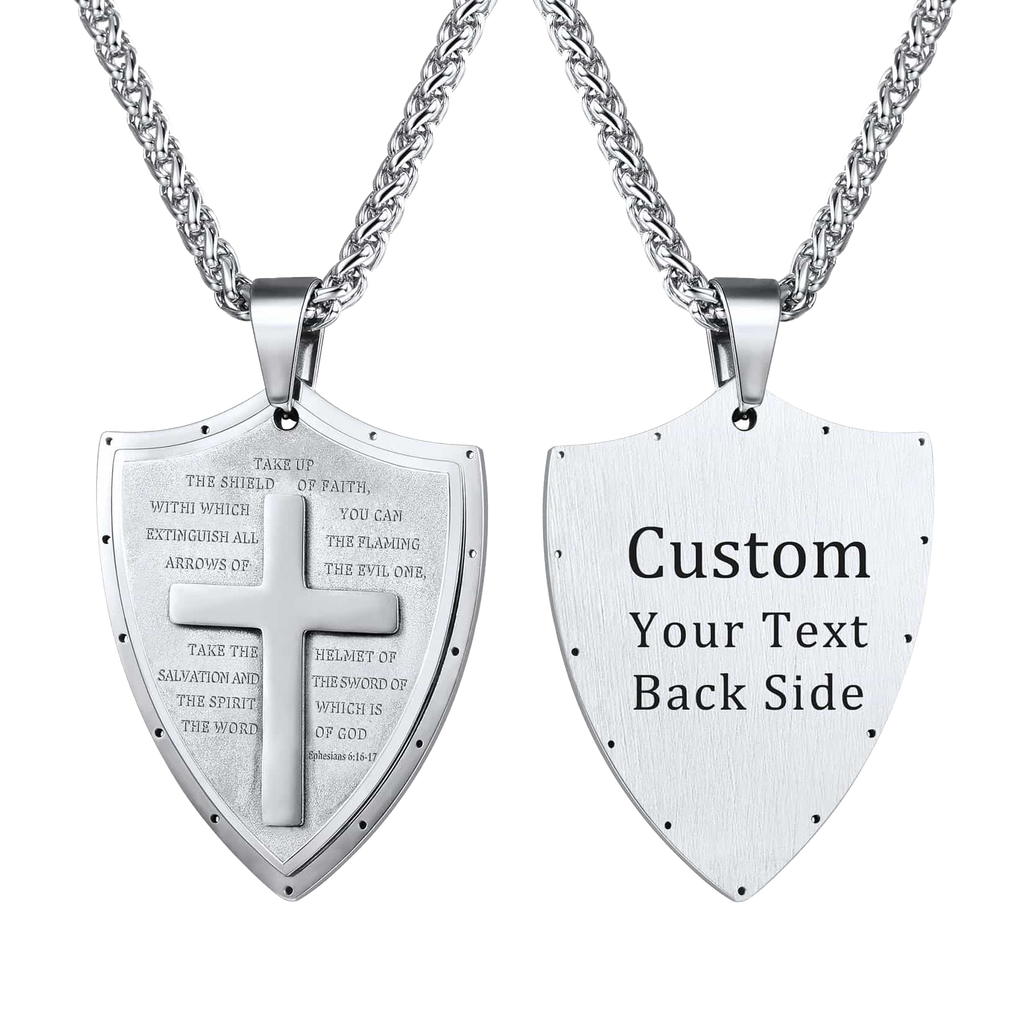 Bible Verse E-ephesians 6:16-17 Cross Shield Necklace