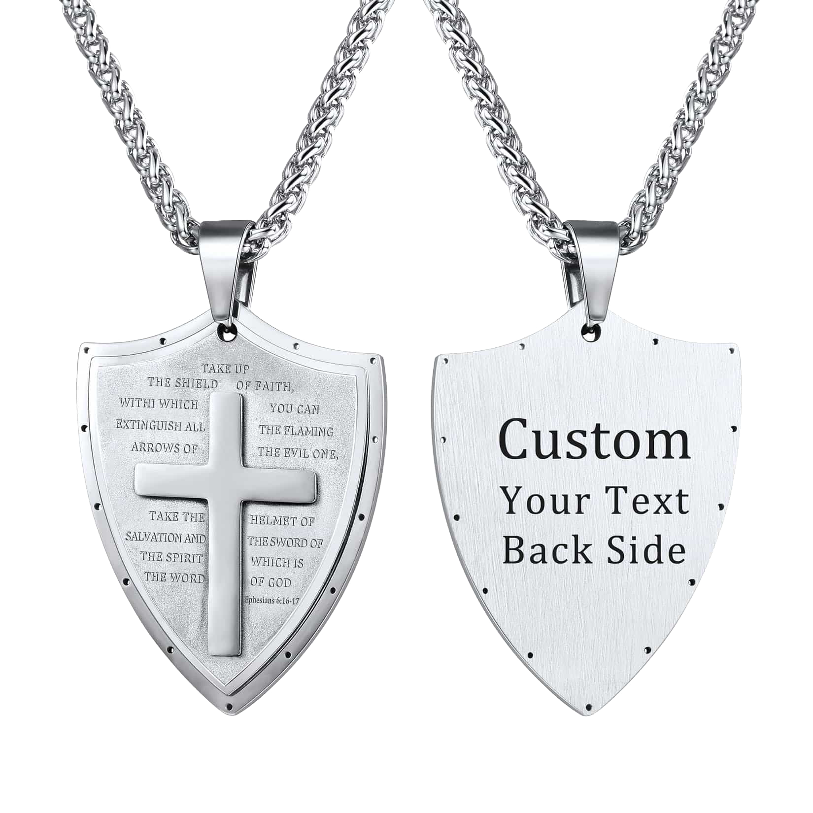 Bible Verse E-ephesians 6:16-17 Cross Shield Necklace