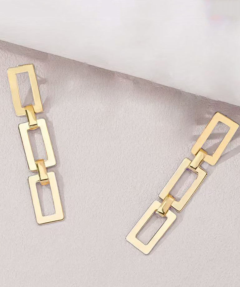 Gold Copper Alloy Chain Drop Earrings, Bracelet and Lariat Necklace Three-piece Set