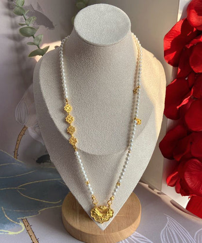 White Sterling Silver Alloy Pearl Beading Pendant Necklace