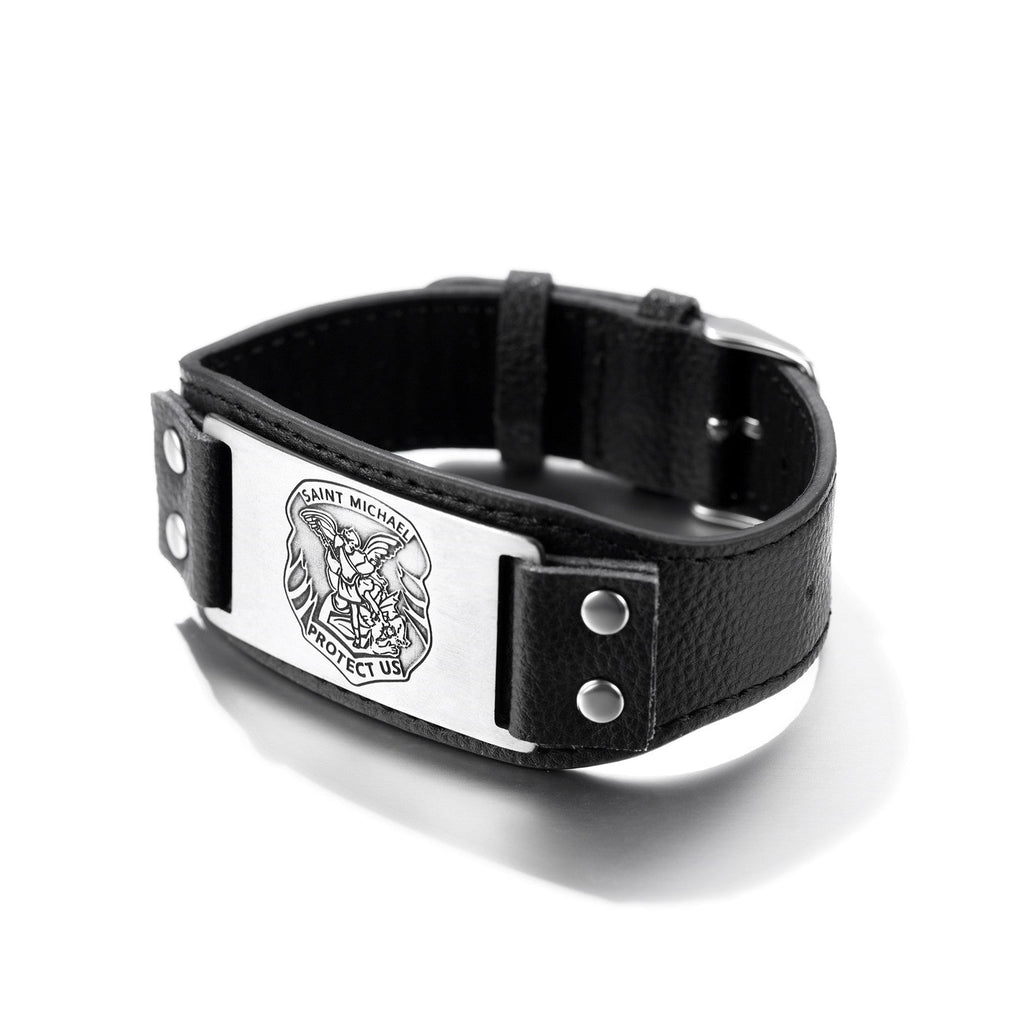 Saint Michael Leather Bracelet Wristband Gift for