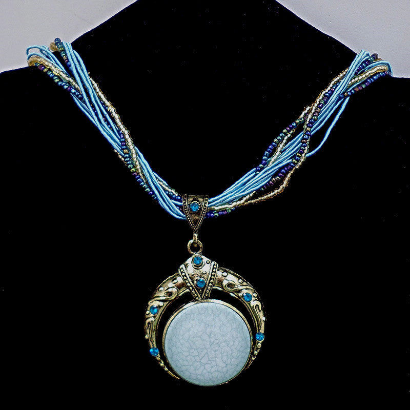 Light Blue Gem Stone Rice Ball Pendant Necklace