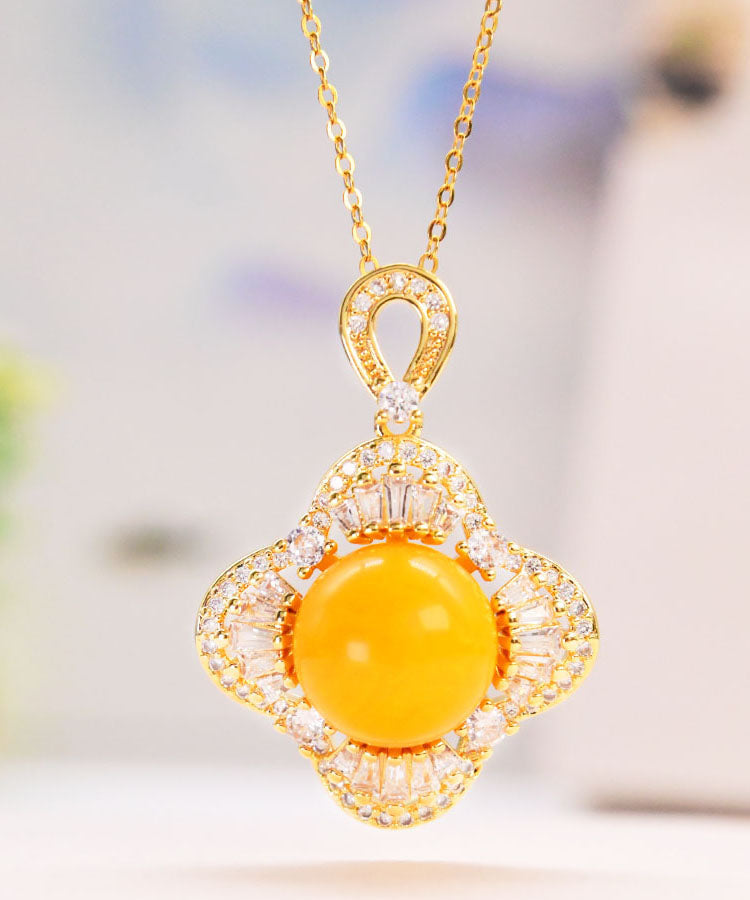 Yellow Sterling Silver Zircon Beeswax Pendant Necklace