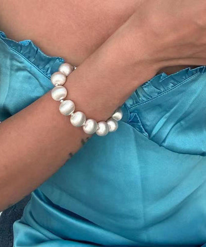 White Stainless Steel Silk Brushed Pearl Chain Bracelet