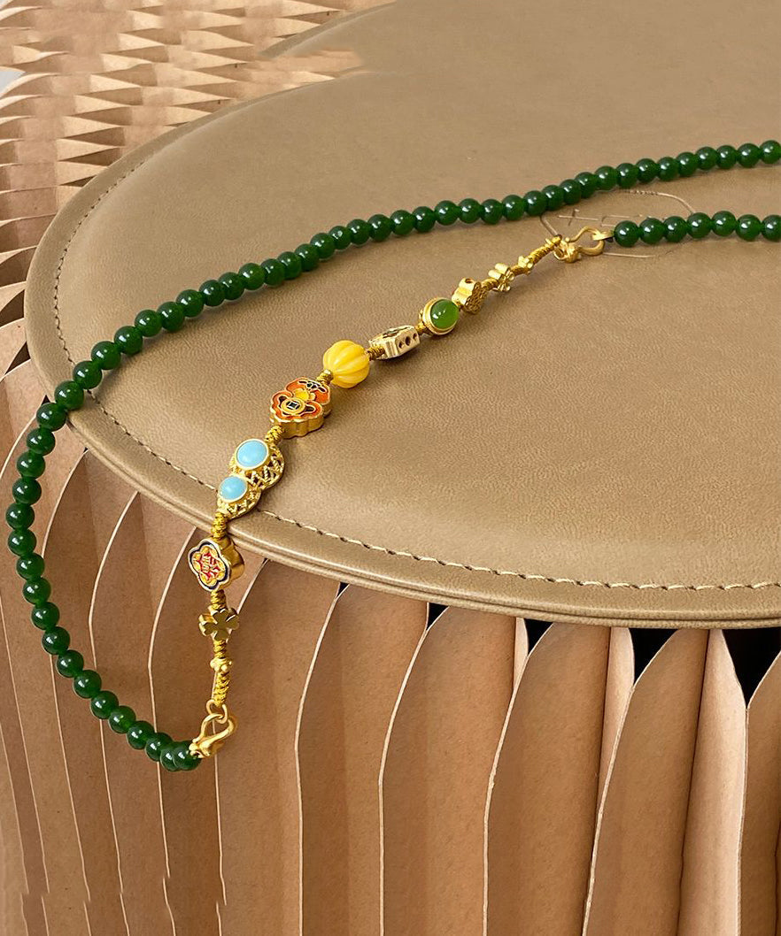 Blackish Green Jade Turquoise Cloisonne Enamel Detachable Beading Gratuated Bead Necklace