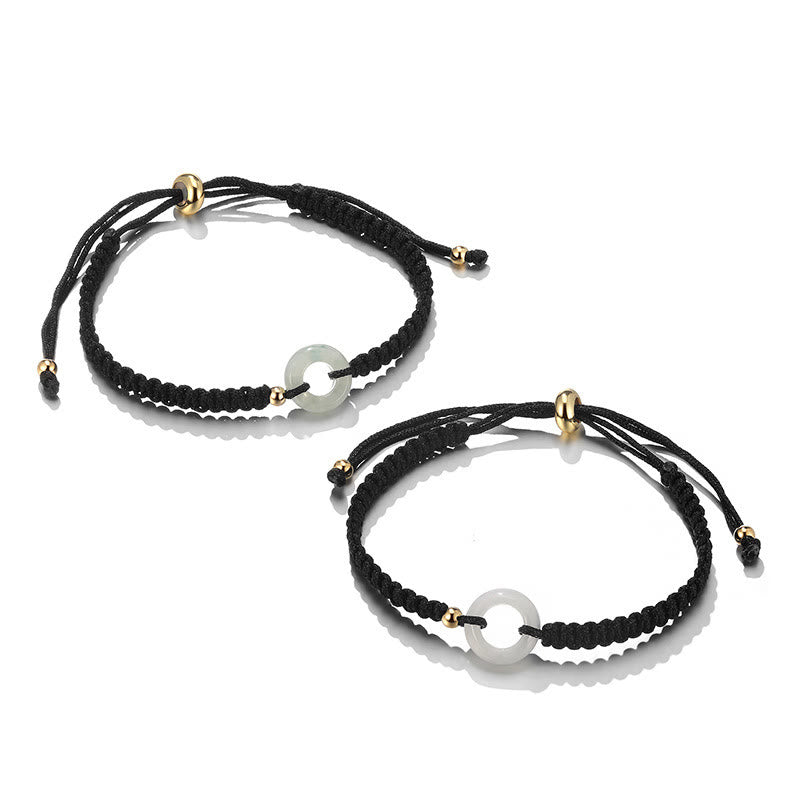 Buddha Stones 2pcs Green Aventurine White Jade Peace Buckle Luck Braided Couple Bracelet
