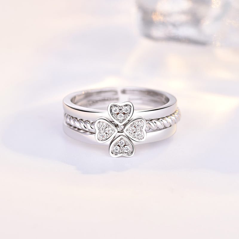 Mystic Fortune Leaf Clover Crystal Ring Set