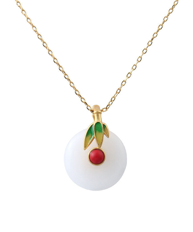 White Sterling Silver Enamel Jade Pendant Necklace