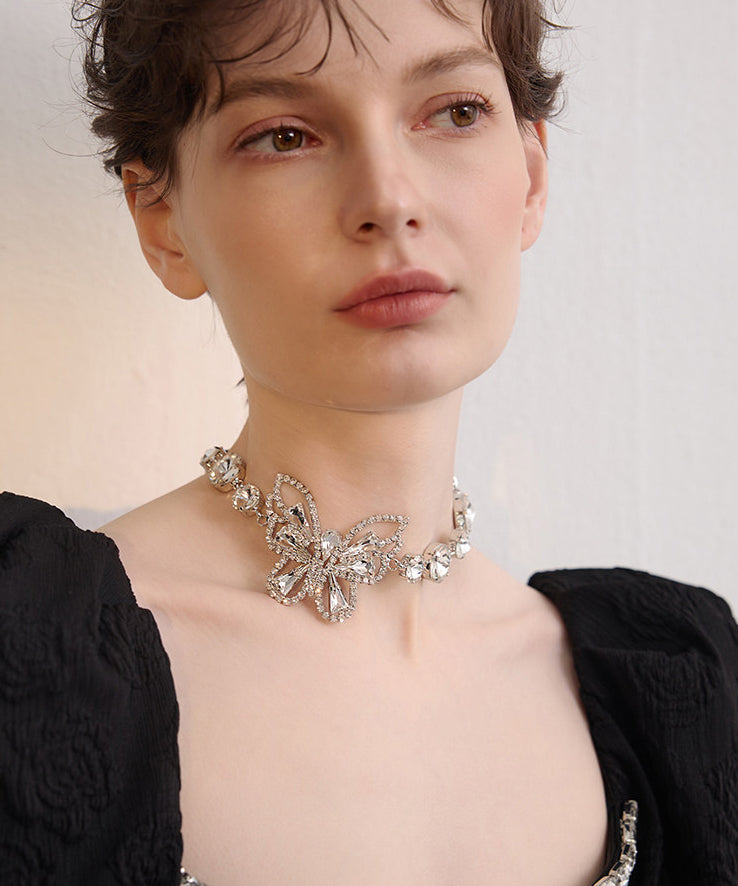 White Butterfly Sparkling Zircon Choker