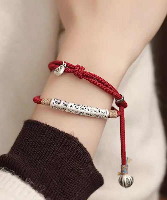 Red Sterling Silver Weave Inlaid Charm Bracelet
