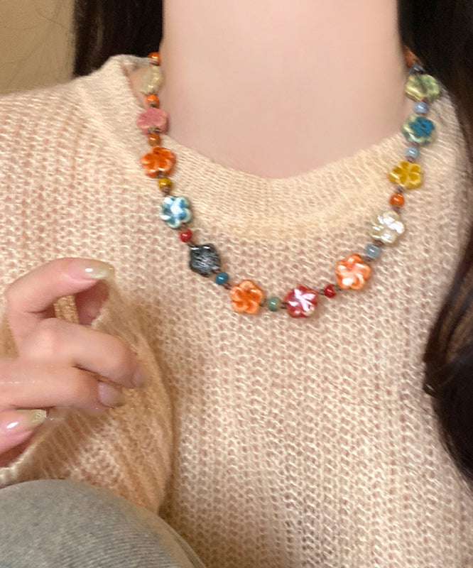 Rainbow Weave Ceramics Gratuated Bead Necklace