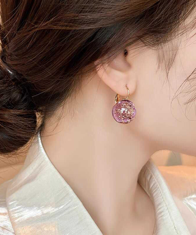 Diy Purple Sterling Silver Overgild Gem Stonel Hoop Earrings