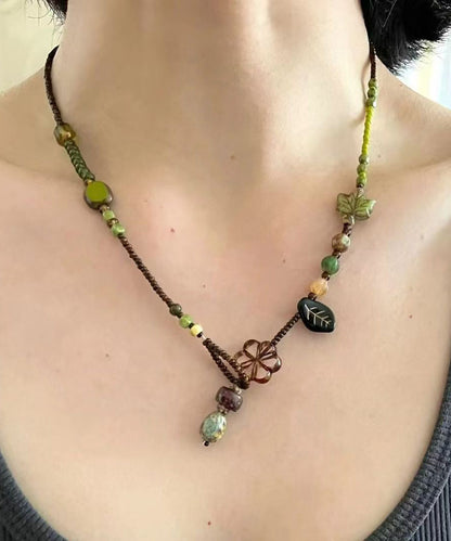 Green Hand Woven Beading Lariat Necklace