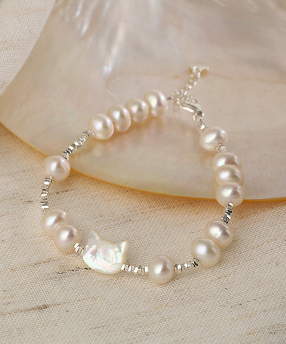 Diy White Sterling Silver Pearl Little Cats Crushed Silver Bracelet