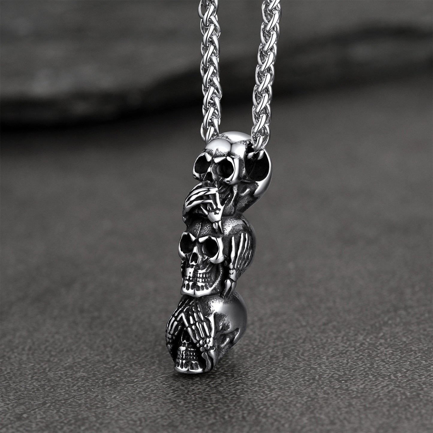 See No Evil, Hear No Evil, Speak No Evil Skull Necklace for
