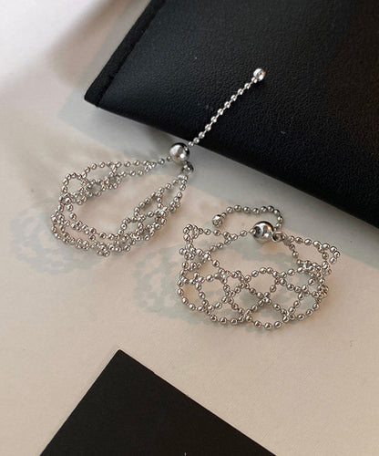 Silk Hollow Out Tassels Adjustable Silver Rings