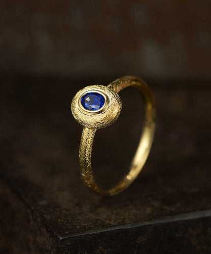 Royal Blue Ancient Dharma Gold Zircon Crystal Rings