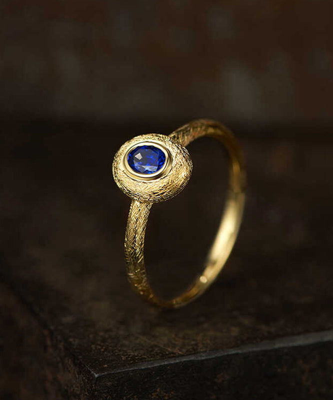 Royal Blue Ancient Dharma Gold Zircon Crystal Rings