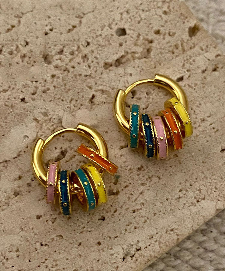 Diy Rainbow Copper Alloy Drip Glaze Circle Hoop Earrings