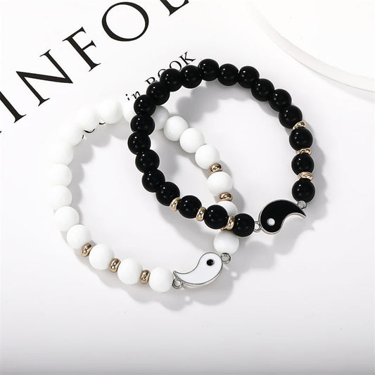 Buddha Stones 2pcs Black Onyx White Turquoise Bead Yin Yang Protection Couple Bracelet