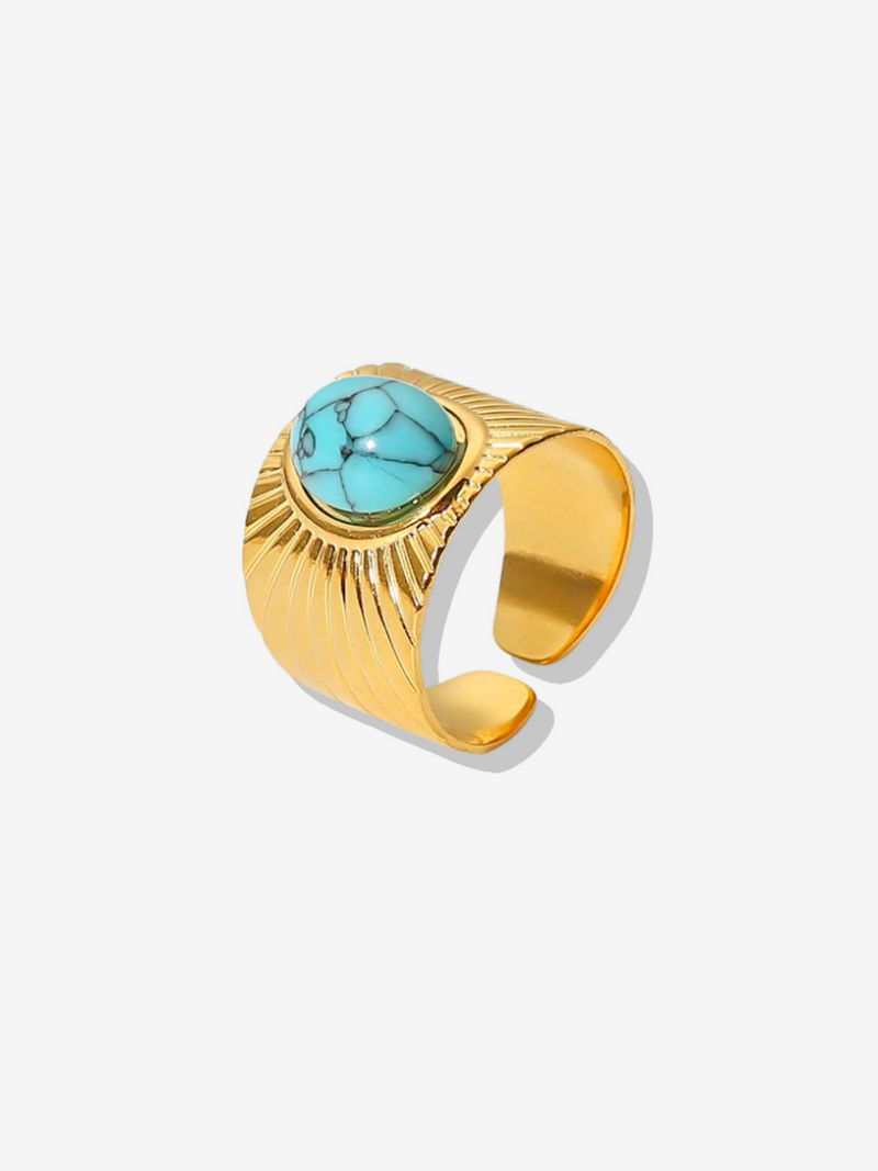 Turquoise & Malachite Adjustable Ring Set
