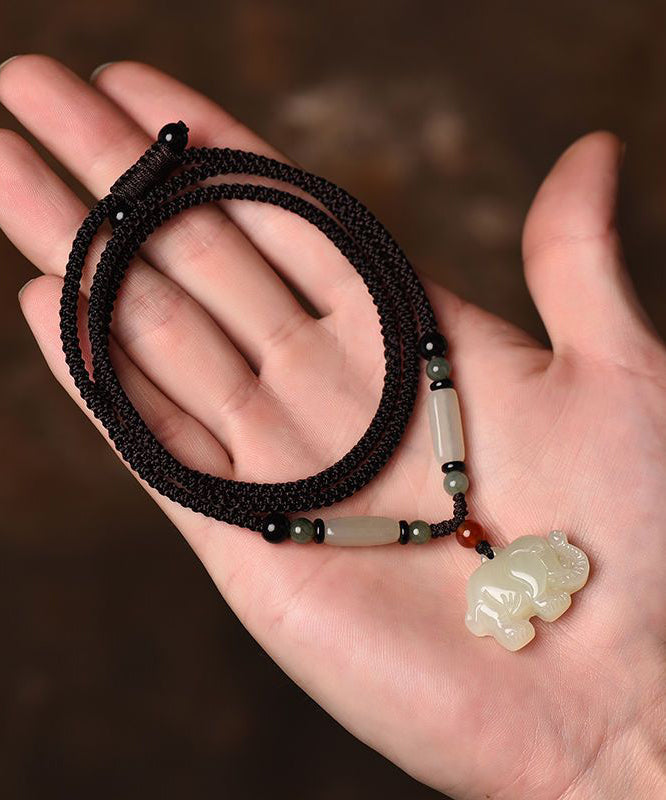 Diy Hand Knitting Jade Little Elephant Pendant Necklace