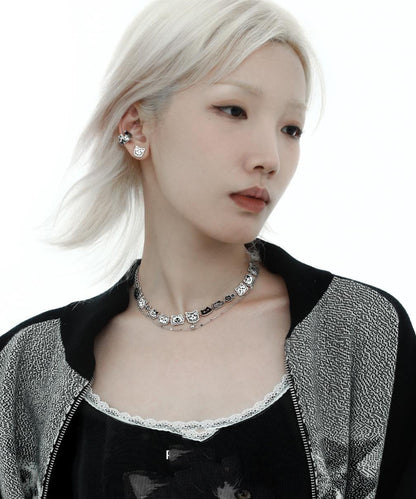 Silk Stainless Steel Graffiti Cat Double-layer Necklace