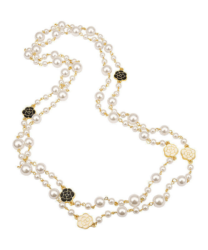 White Sterling Silver Alloy Pearl Camellia Gratuated Bead Necklace