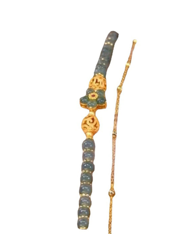 Classy Green Sterling Silver Overgild Jade Tassel Charm Bracelet