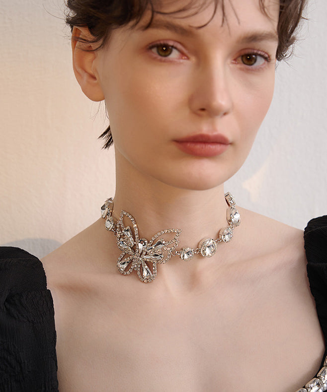 White Butterfly Sparkling Zircon Choker