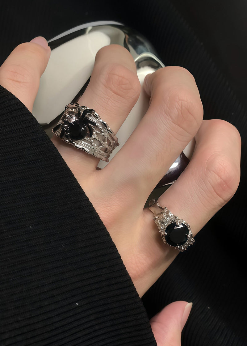 Dark Style Spider Tungsten Steel Open Ring Two Piece Set