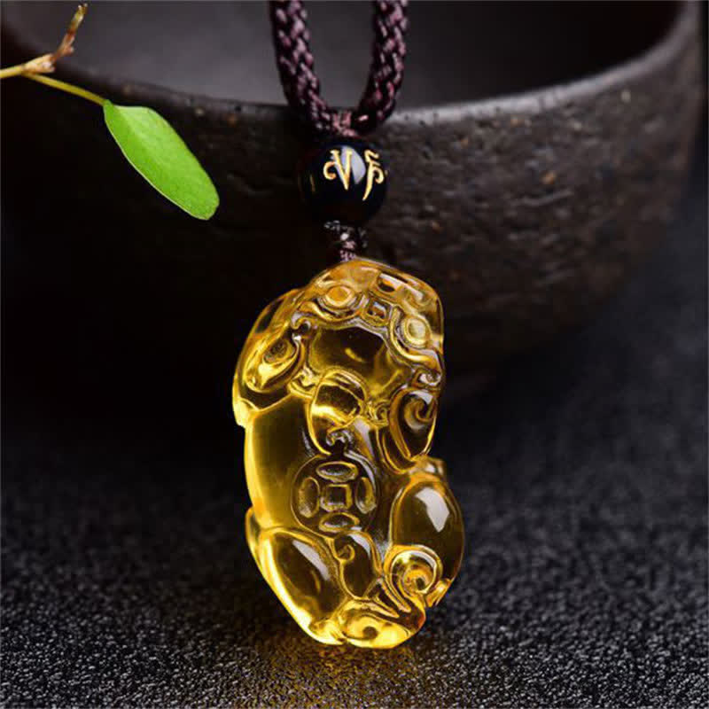 Buddha Stones Fengshui Citrine Pixiu Wealth Necklace Pendant