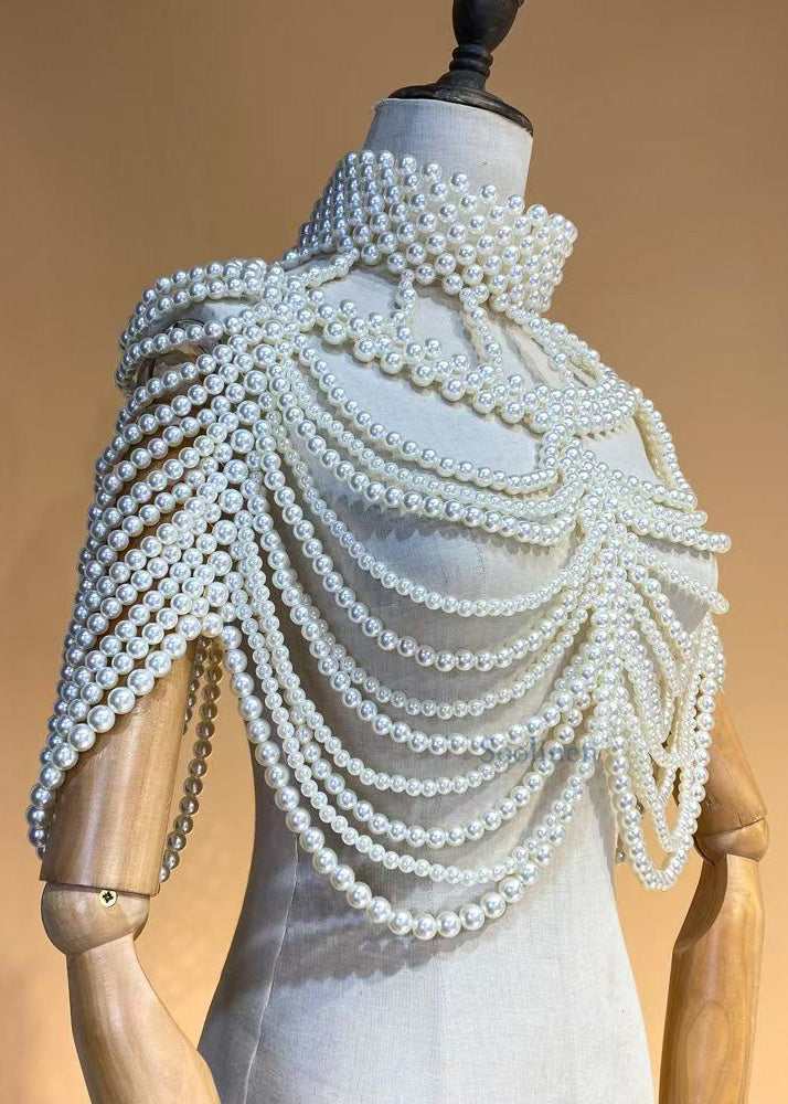 French White Imitation Pearl Banquet Dress Accessories Shawl