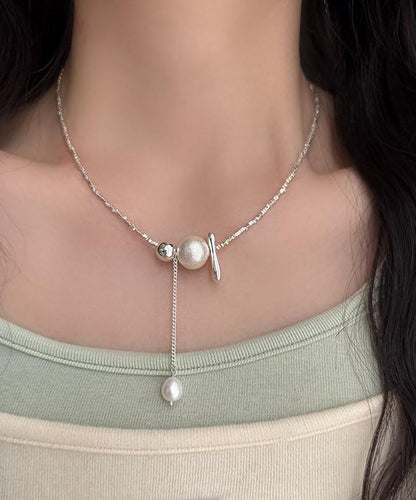 Classy Silk Sterling Silver Pearl Broken Silver Pendant Necklace