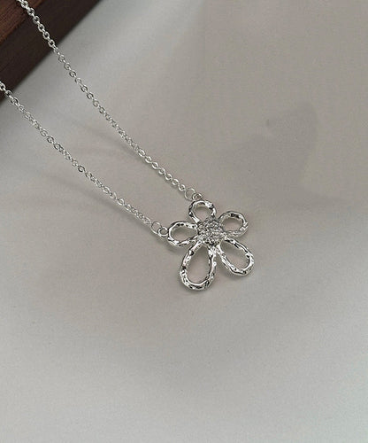 Silk Sterling Silver Zircon Sunflower Hollow Out Pendant Necklace