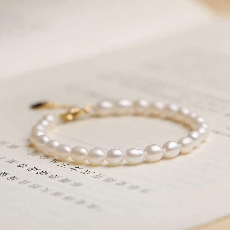 Buddha Stones 14k Gold Plated Natural Pearl Crystal Shell Charm Bead Bracelet
