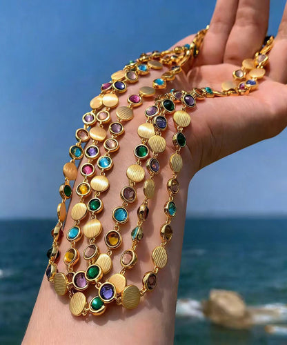 Golden Multicolored Gem Stone Necklace