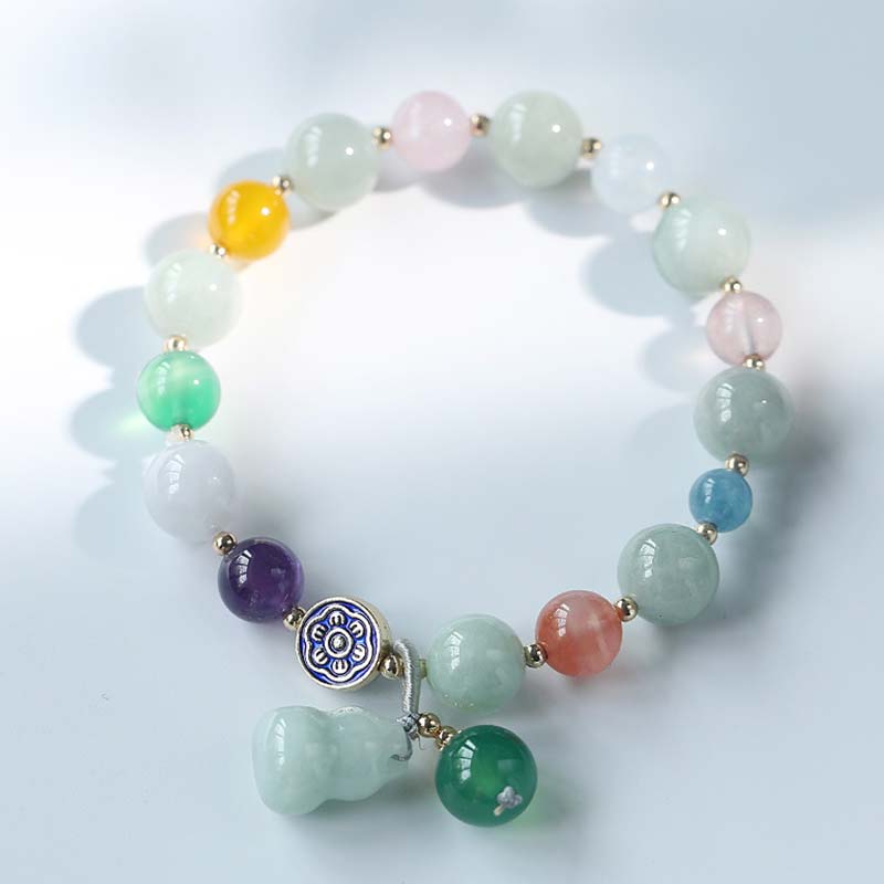 10mm Jade Lucky Bracelet With Pink Crystal for Prosperity