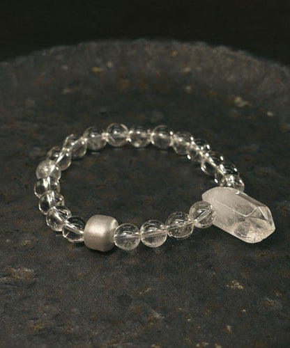 Brief White Weave Crystal Asymmetrical Gem Stone Charm Bracelet