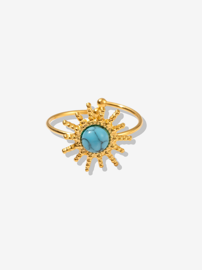 Turquoise & Malachite Adjustable Ring Set