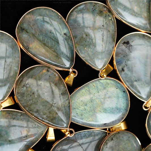 35mm Mixed Crystal Teardrop Pendant With Gold or Silver Trim