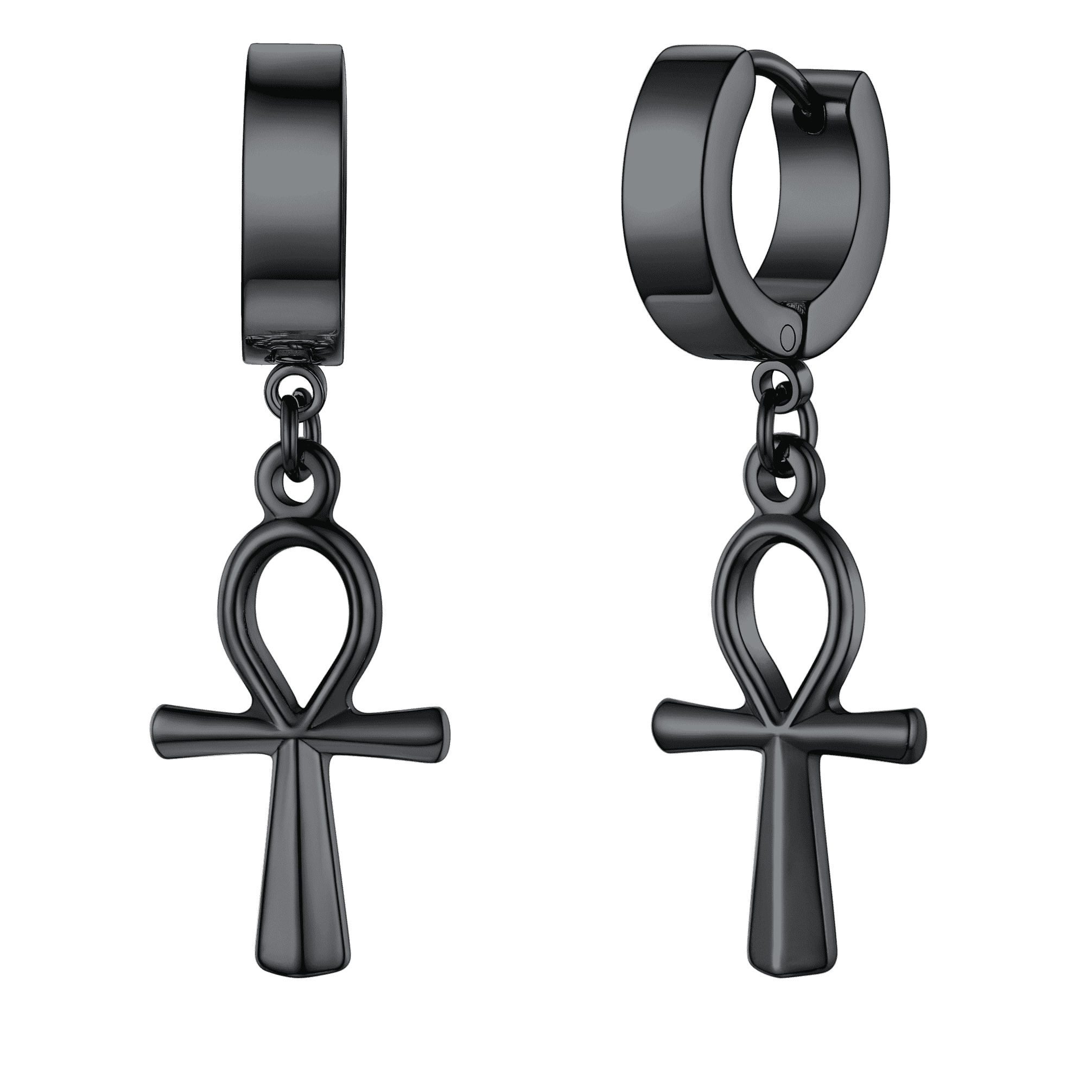 Ankh Cross Dangle Hoop Earrings for
