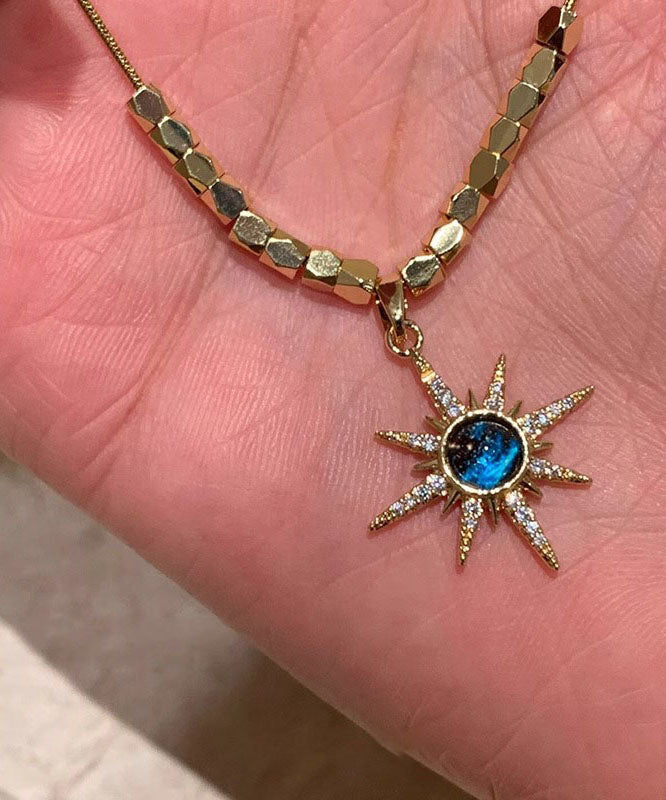 Fine Blue Copper Overgild Zircon Eight Bearded Star Pendant Necklace