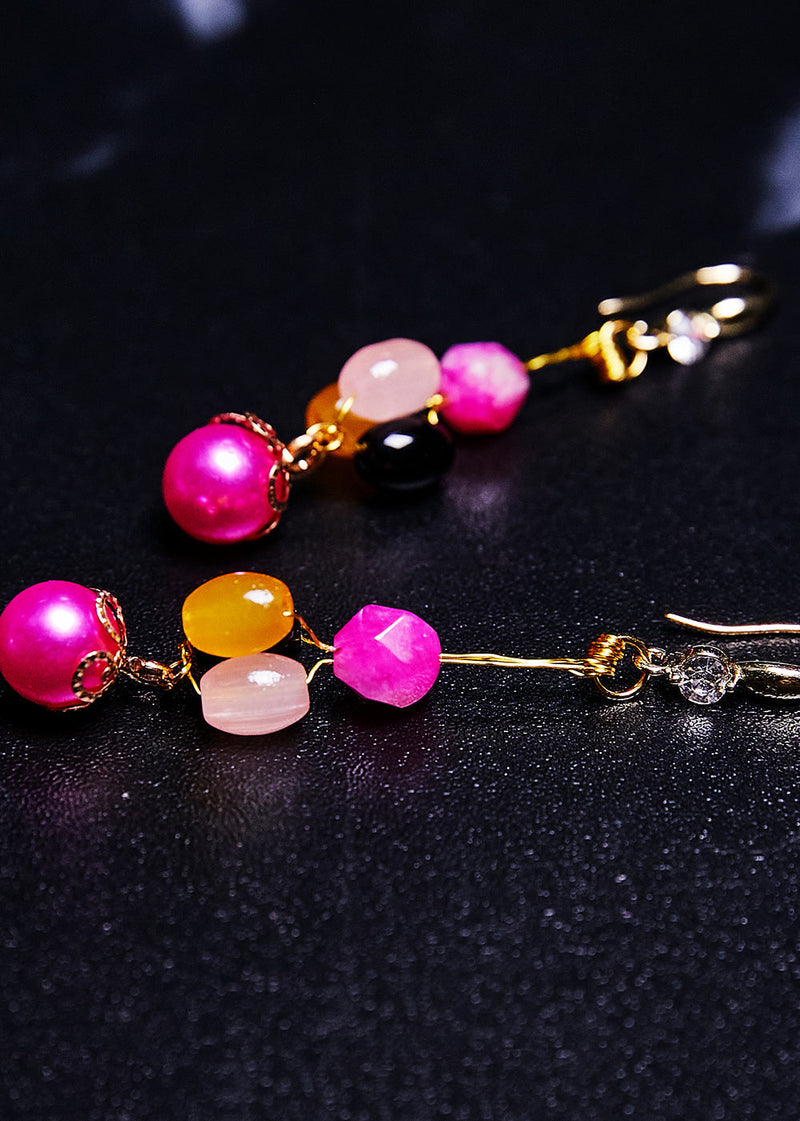 Multicolour Jade and Pearl Drop Earrings