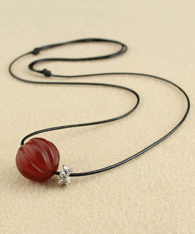 Red Agate Pumpkin Shaped Frosted Pendant Necklace